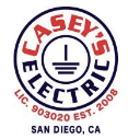 Logo for "Casey's Electric" with text "LIC. 903020 EST. 2008" and "San Diego, CA" below. The logo features a stylized electrical component in the center.